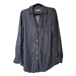 Foxcroft 12 Top Women Gray Chambray‎ Long Sleeve Lyocell Tencel Button Down